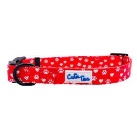 Cutie Ties Fun Design Dog Collar (Color: Paw Prints & Hearts Red, size: medium)